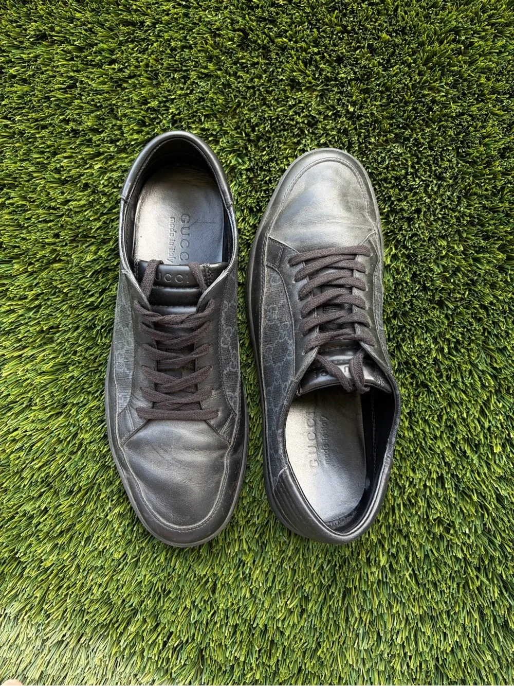 Gucci Men’s Black Monogram Lace-Up Sneakers